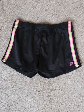 ⭐2/$20 Fila Black Shorts with Neon Pink & Neon Yellow Side Stripes